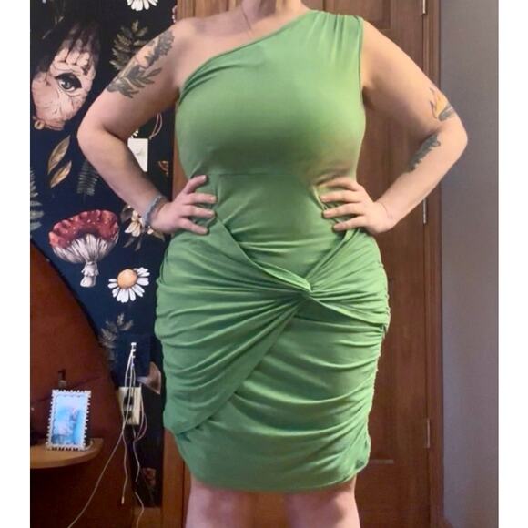 Sason One-Shoulder Ruched Bodycon Dress XL Green - Picture 5 of 5